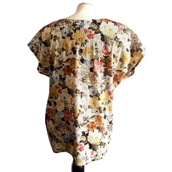 Vintage Floral Pleated Blouse Sz XL Womens by Joanna Pink Blue and Beige Short S - Picture 2 of 7